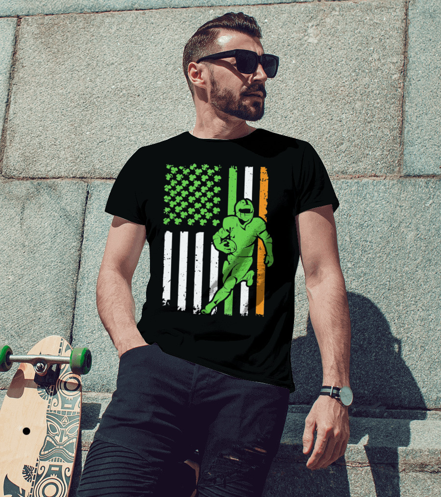 Irish American Football Flag St Patricks Day Shamrock Stripes T-Shirt