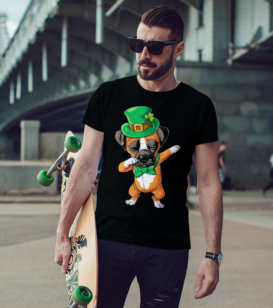 Dabbing Boxer Dog St Patricks Day Hat Bowtie T-Shirt