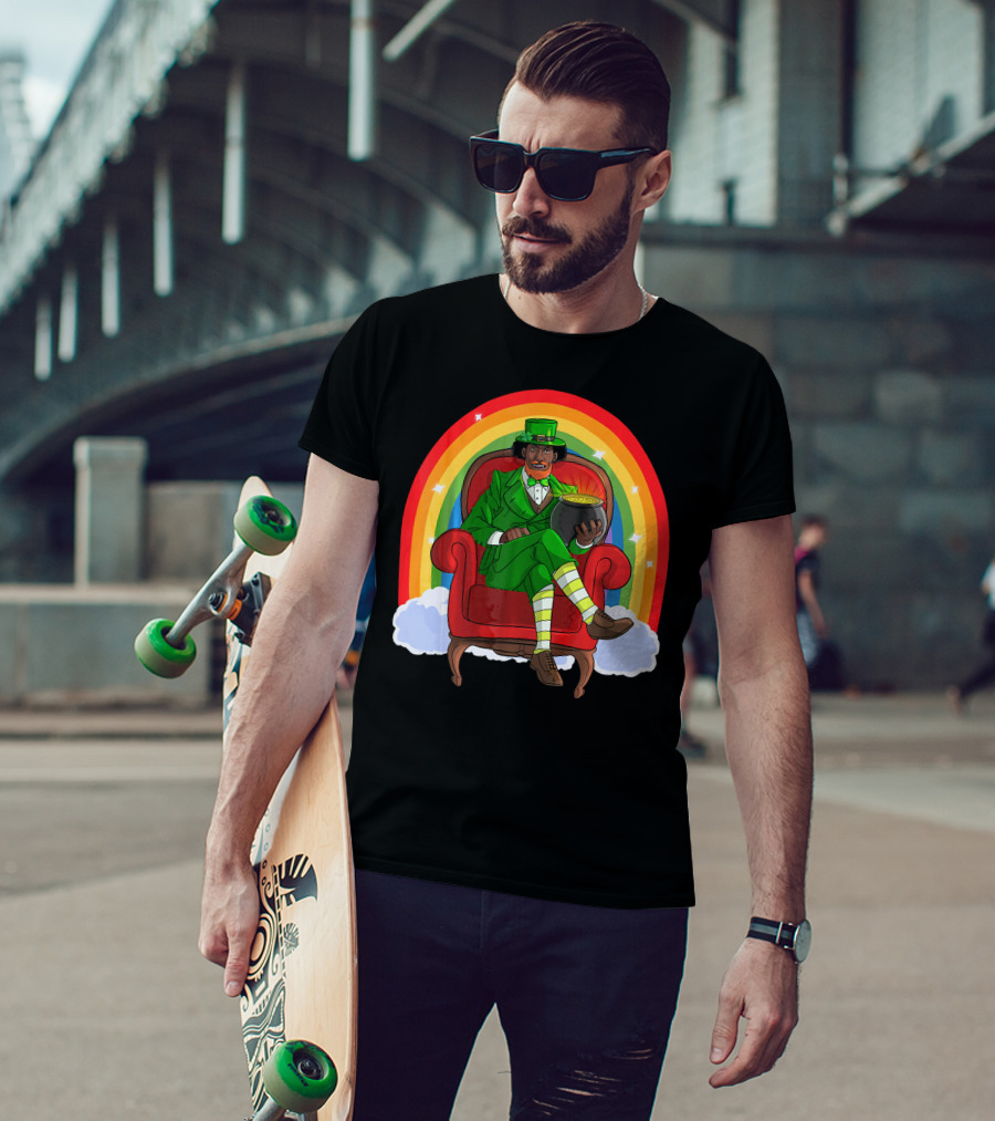 African American Leprechaun With Pot Of Gold And Rainbow St. Patricks T-Shirt
