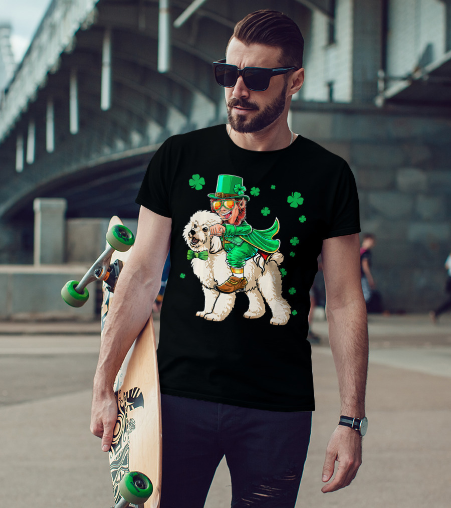 Leprechaun Riding Bichon Frise With Shamrock St. Pat's Day Charm T-Shirt