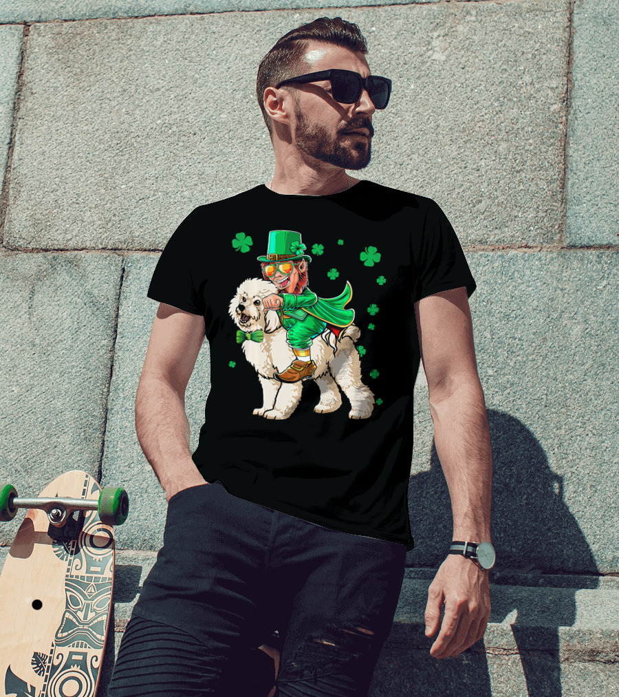 Leprechaun Riding Bichon Frise With Shamrock St. Pat's Day Charm T-Shirt