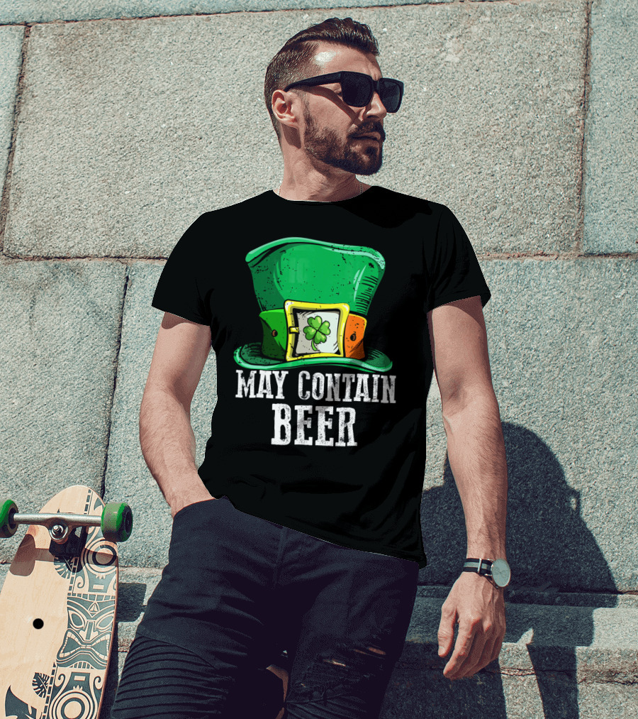 May Contain Beer Green Hat With Shamrock Buckle T-Shirt