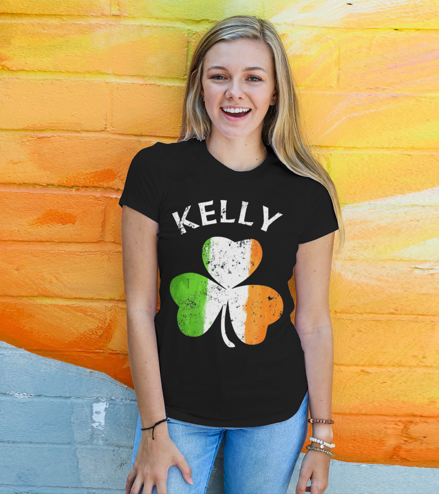 Kelly Irish Shamrock St Patricks Grunge Style Flag T-Shirt