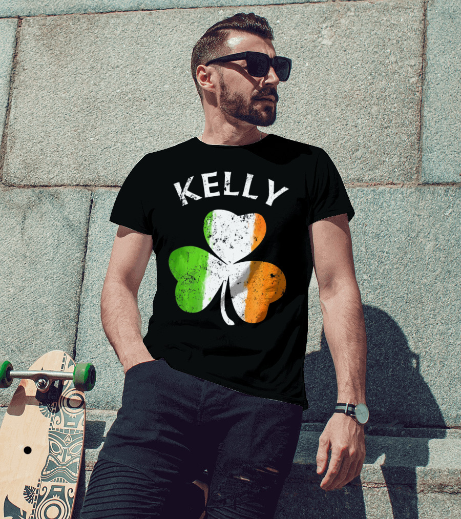 Kelly Irish Shamrock St Patricks Grunge Style Flag T-Shirt