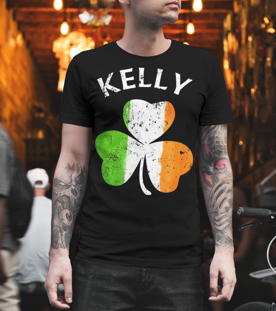 Kelly Irish Shamrock St Patricks Grunge Style Flag T-Shirt