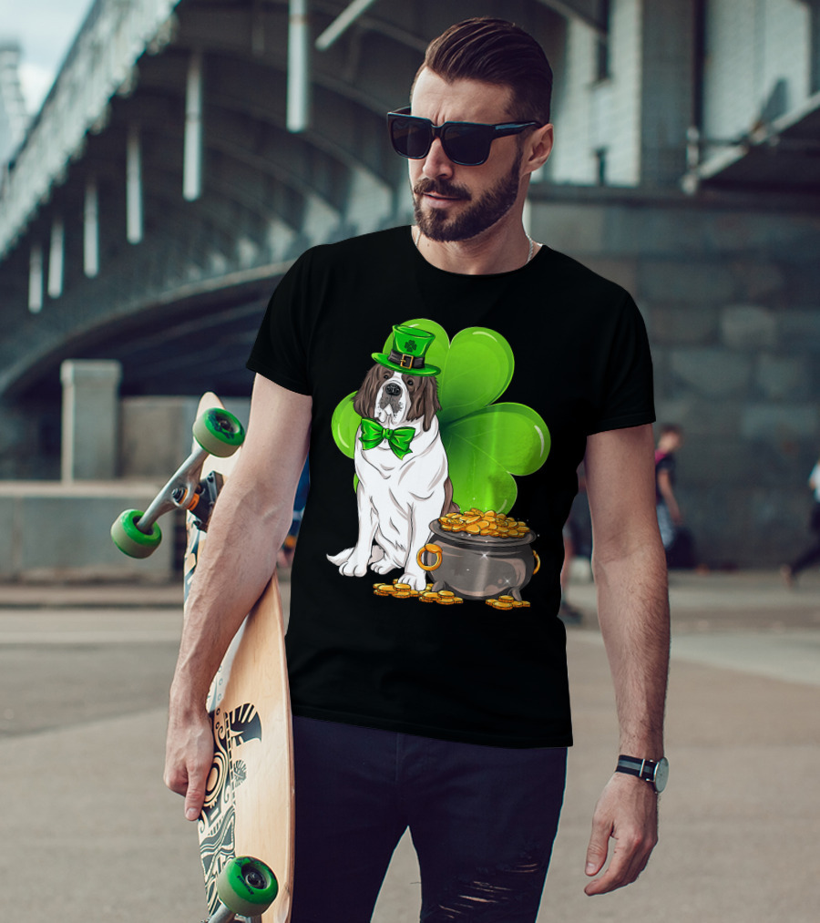 Saint Bernard Leprechaun St Patricks Day Pot Of Gold Clover T-Shirt