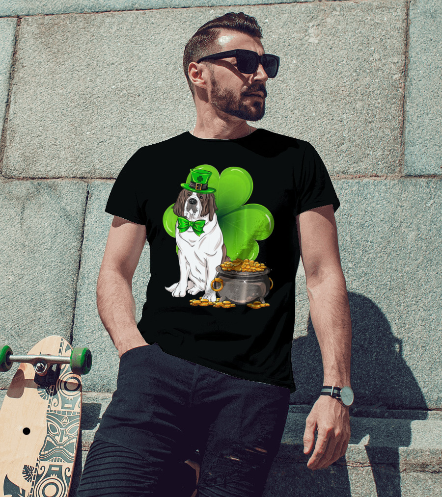 Saint Bernard Leprechaun St Patricks Day Pot Of Gold Clover T-Shirt