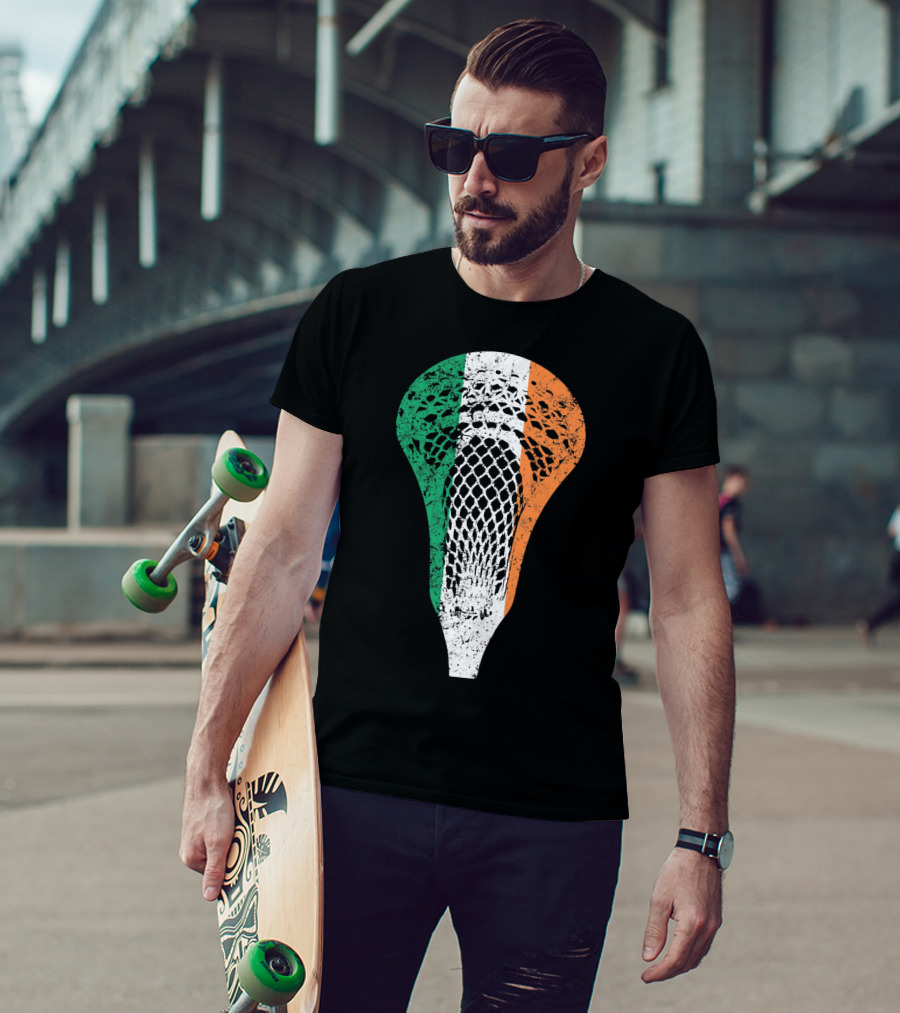 Irish Lacrosse Ireland Tricolor Lacrosse Stick Net T-Shirt