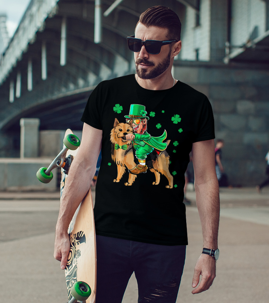 Leprechaun Riding Australian Terrier With Shamrocks T-Shirt