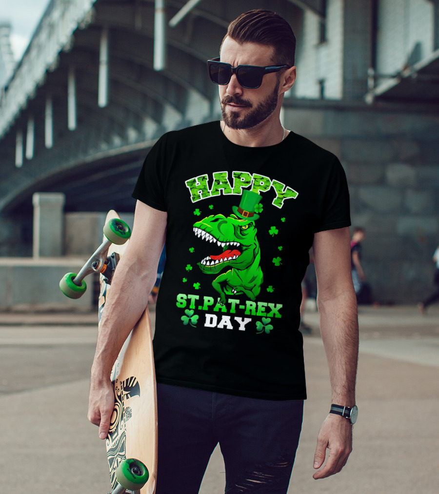 Happy St. Pat-Rex Day Dinosaur With Shamrocks T-Shirt