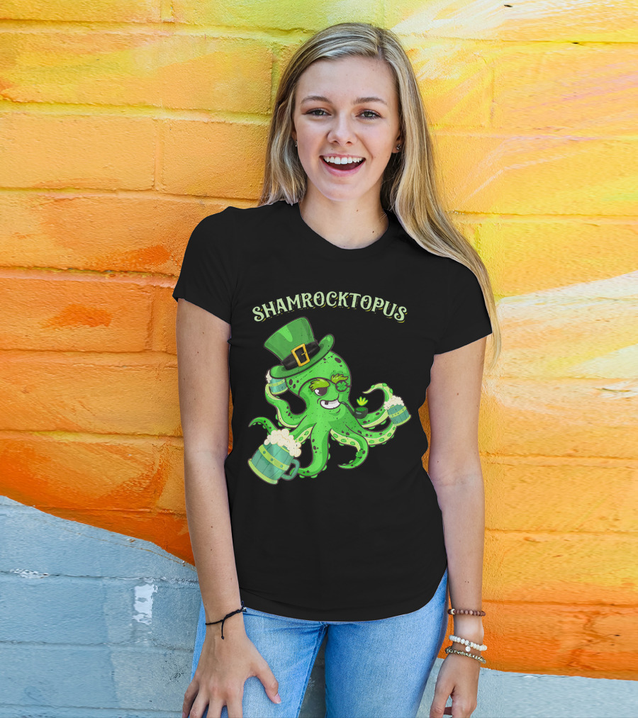 Shamrocktopus Octopus Leprechaun St. Pat Green Hat Beer Mugs T-Shirt