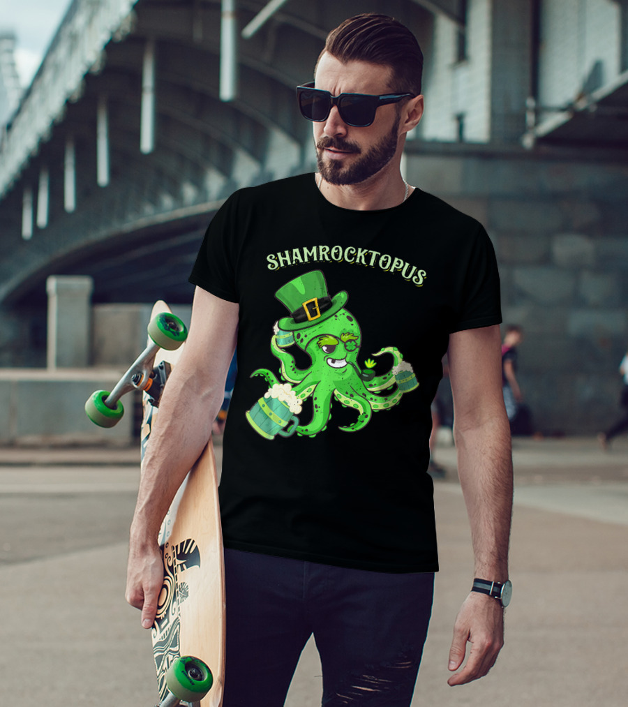 Shamrocktopus Octopus Leprechaun St. Pat Green Hat Beer Mugs T-Shirt