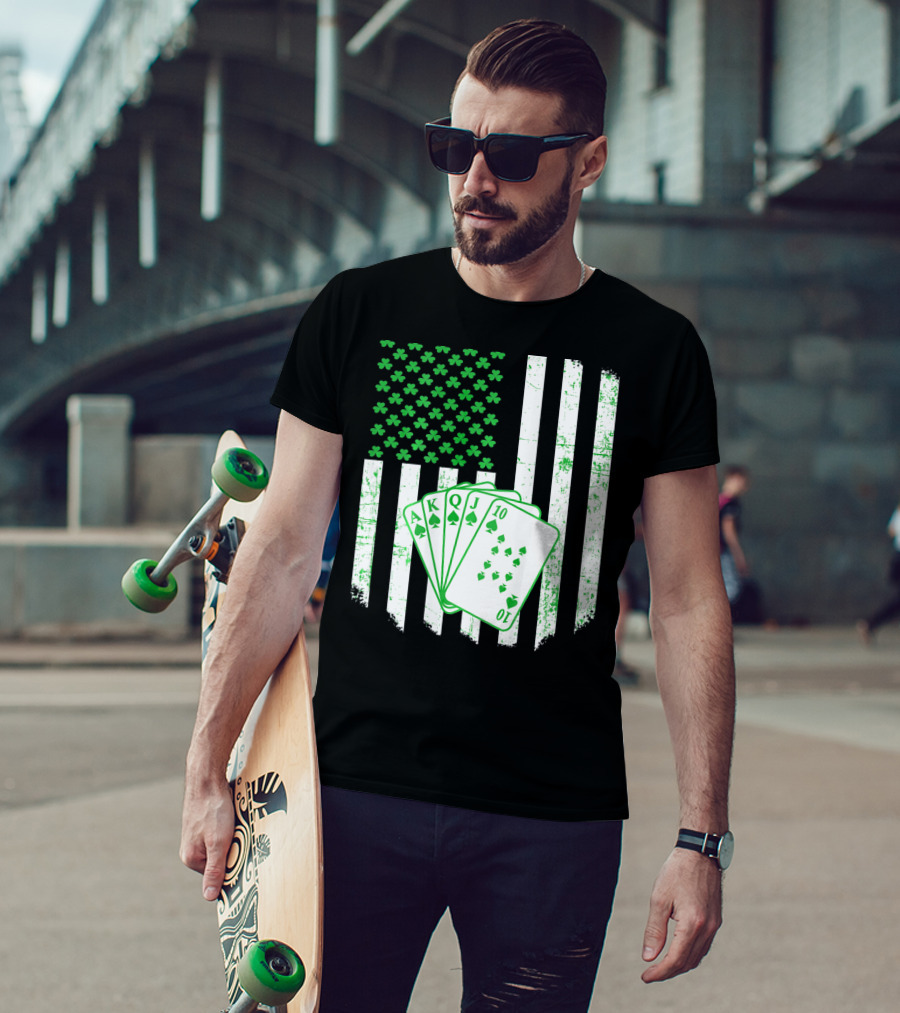 Irish Poker Flag With Shamrock And Playing Cards T-Shirt