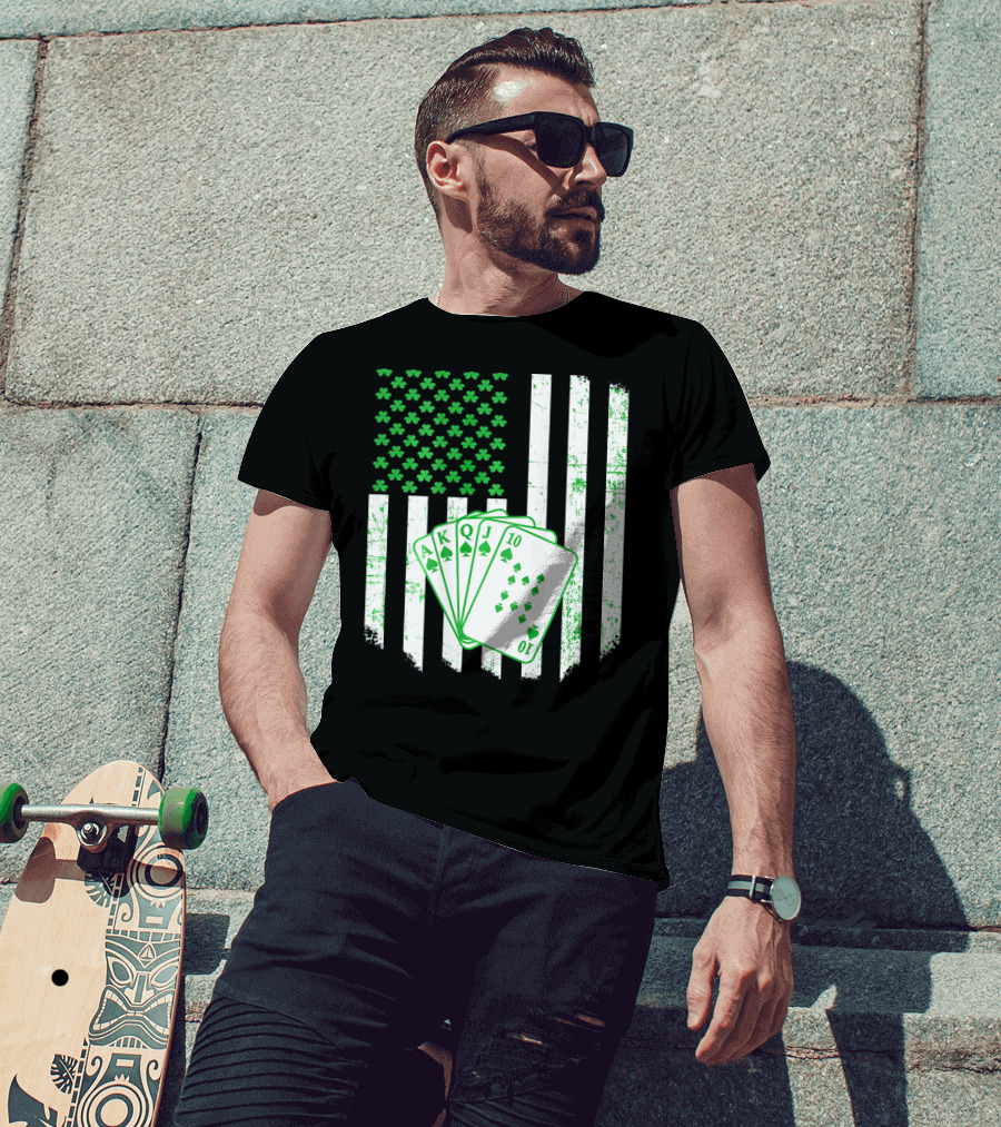 Irish Poker Flag With Shamrock And Playing Cards T-Shirt