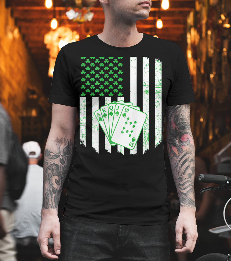 Irish Poker Flag with Shamrock and Playing Cards T-Shirt