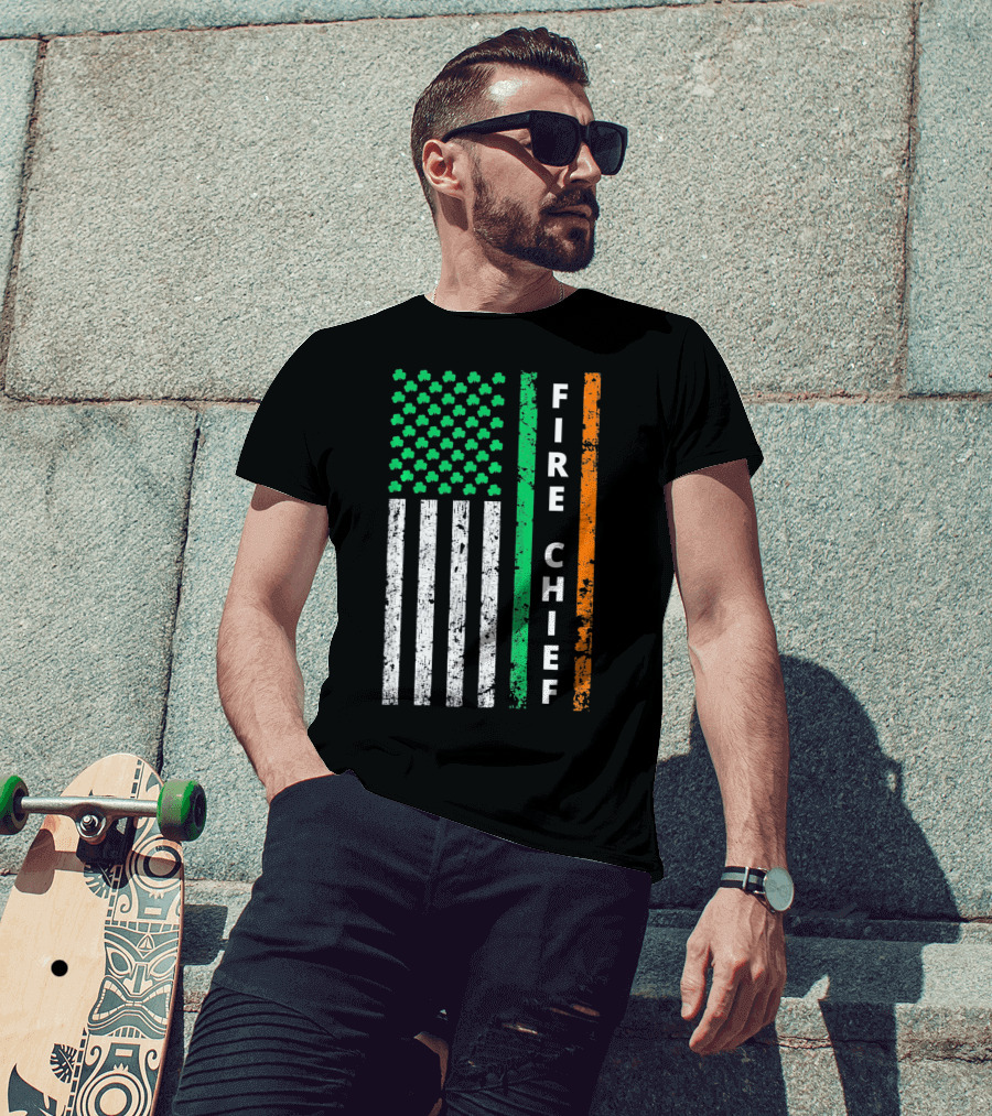 Fire Chief Irish Shamrock American Flag T-Shirt