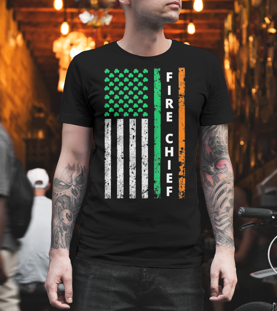 Fire Chief Irish Shamrock American Flag T-Shirt