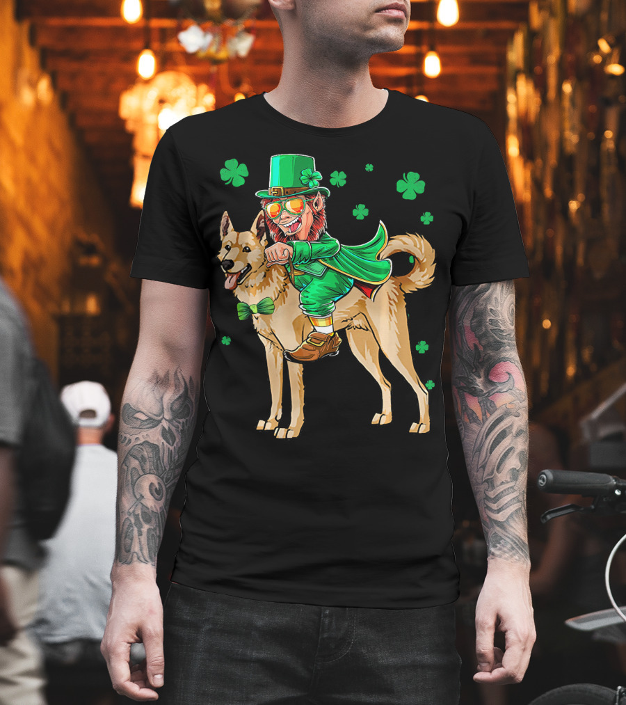 Leprechaun Riding Canaan Dog with Shamrock St. Patrick's Day T-Shirt