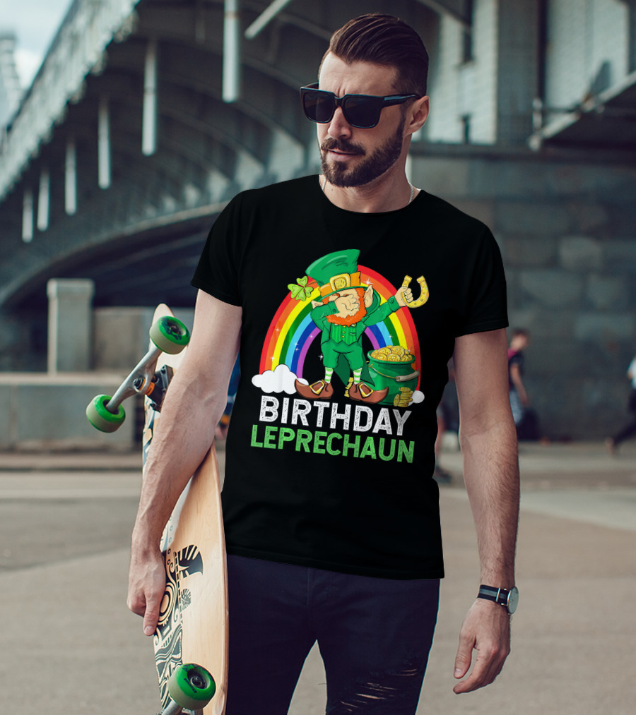Birthday Leprechaun Dabbing Rainbow Pot Of Gold T-Shirt