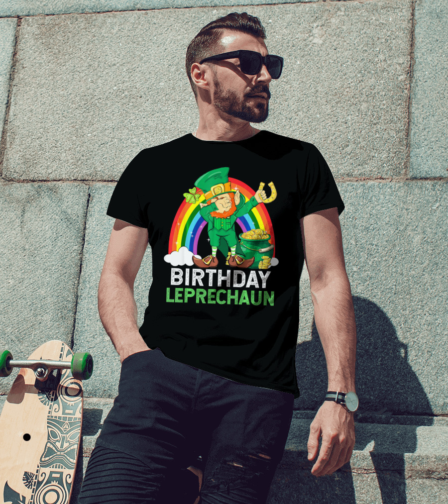 Birthday Leprechaun Dabbing Rainbow Pot Of Gold T-Shirt