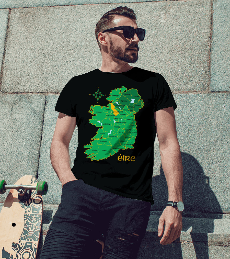 Leitrim Ireland County Map Éire Compass T-Shirt