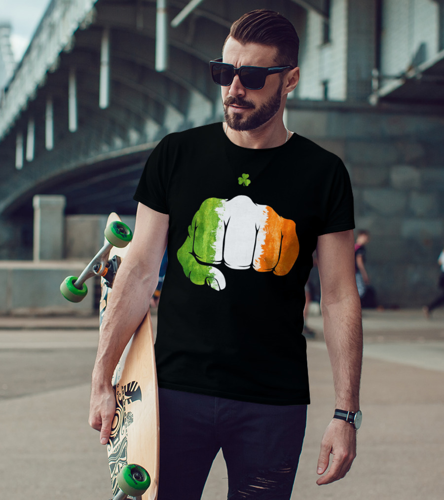 Irish Fighting Fist With Tricolor And Shamrock Mixed Martial Arts T-Shirt