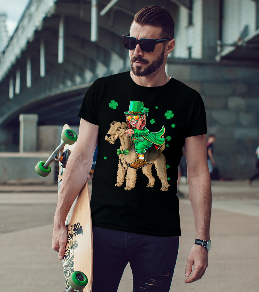 Leprechaun Lakeland Terrier Shamrock Celebration With Green Hat And Bow Tie T-Shirt