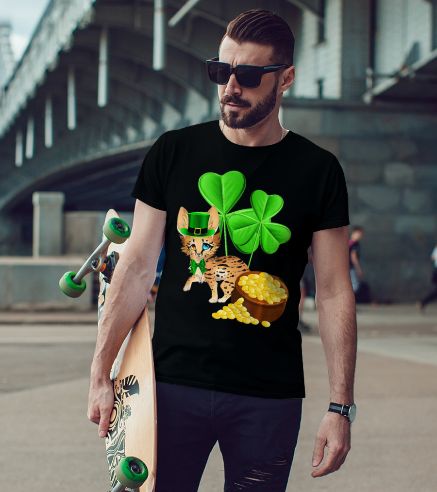 Ocicat St Patricks Day Leprechaun With Shamrocks And Gold Coins T-Shirt