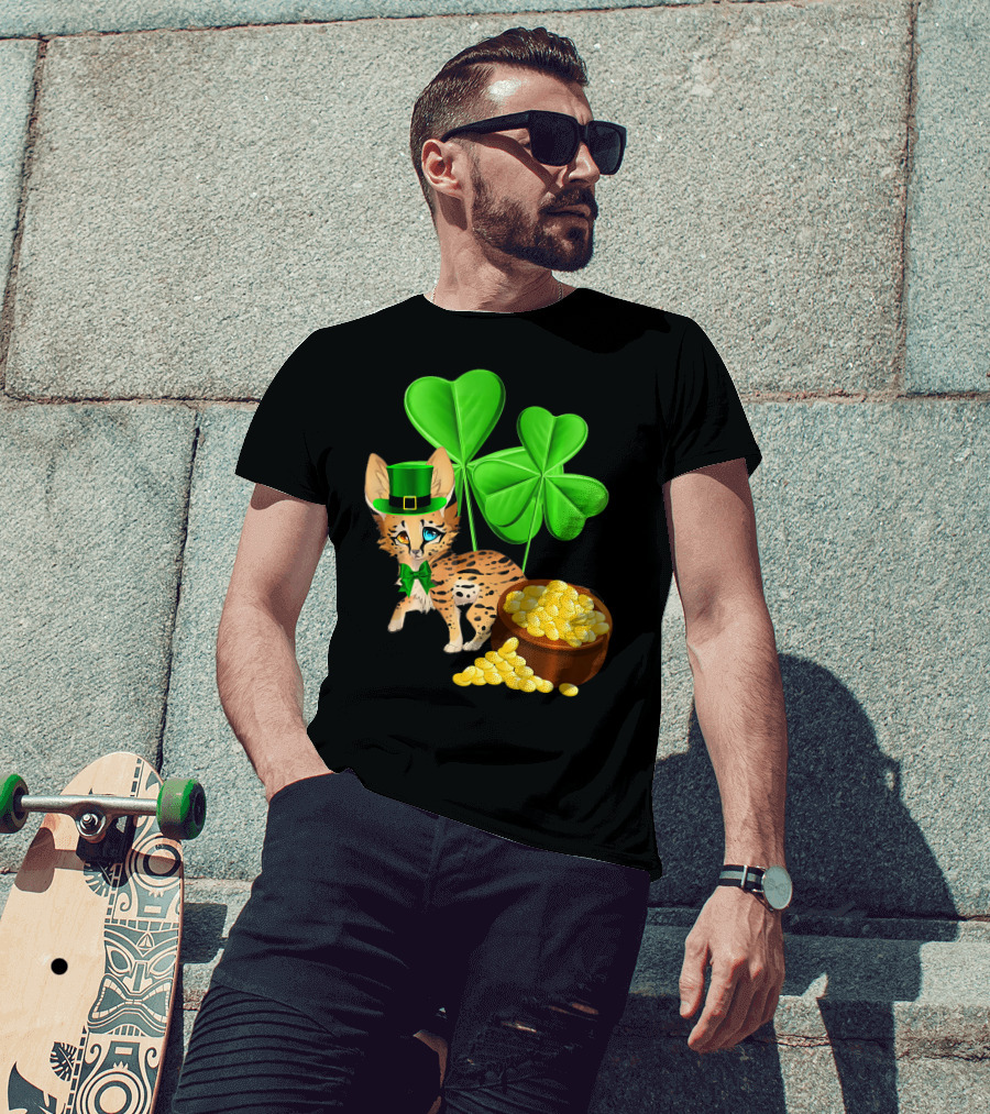 Ocicat St Patricks Day Leprechaun With Shamrocks And Gold Coins T-Shirt