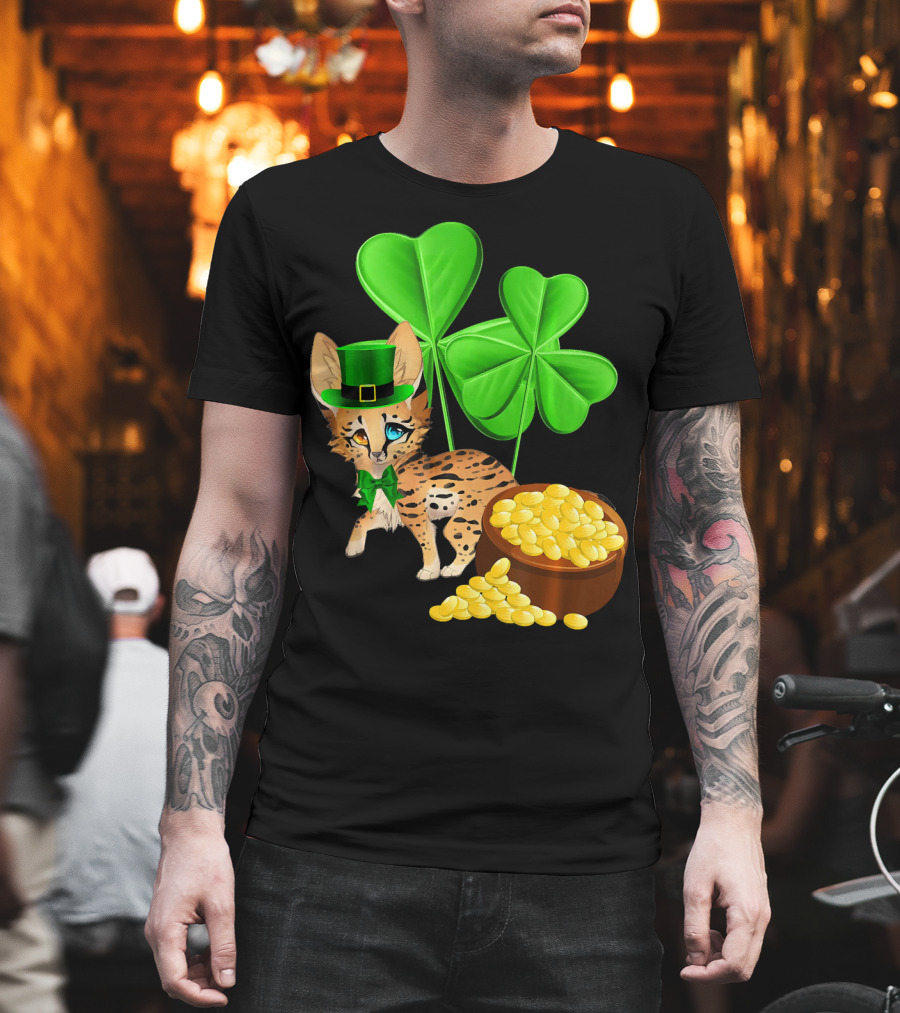 Ocicat St Patricks Day Leprechaun with Shamrocks and Gold Coins T-Shirt