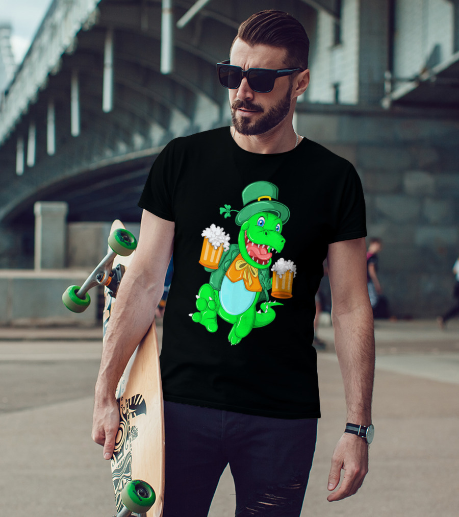 Irish Leprechaun Dinosaur Beer Party T-Shirt