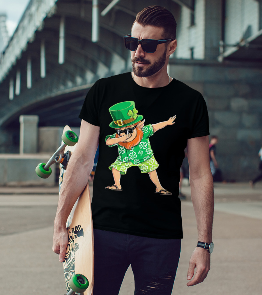 Dabbing Leprechaun In Hawaiian Clover T-Shirt