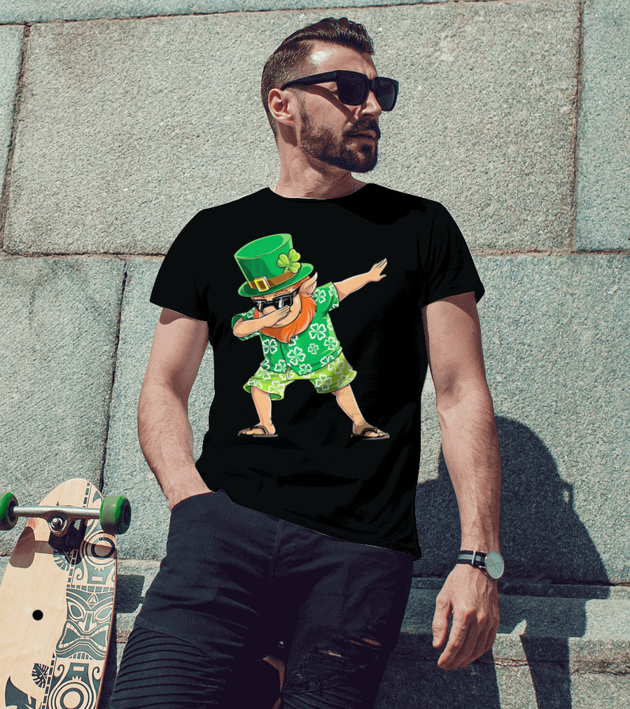 Dabbing Leprechaun In Hawaiian Clover T-Shirt