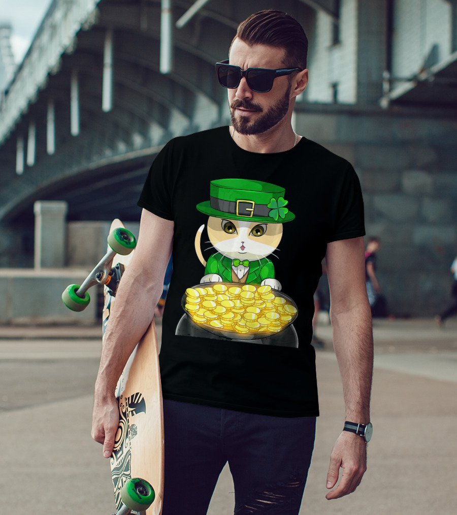 Exotic Cat Leprechaun With Pot Of Gold Funny Cat Lover T-Shirt