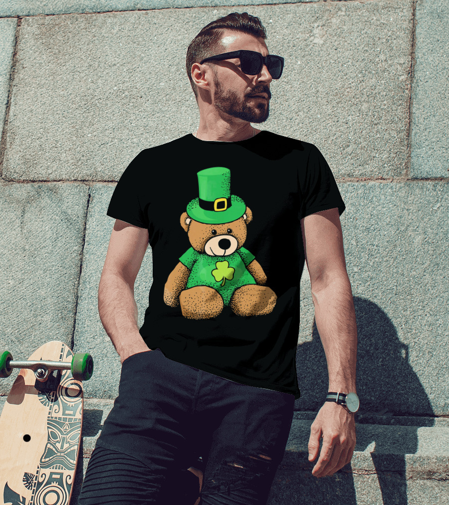 Irish Teddy Bear Shamrock Green Top Hat T-Shirt