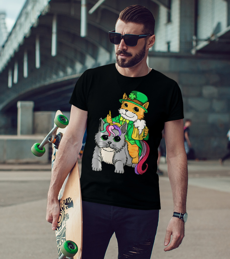 St Patricks Day Caticorn Cat Unicor Shamrock Beer Mug T-Shirt