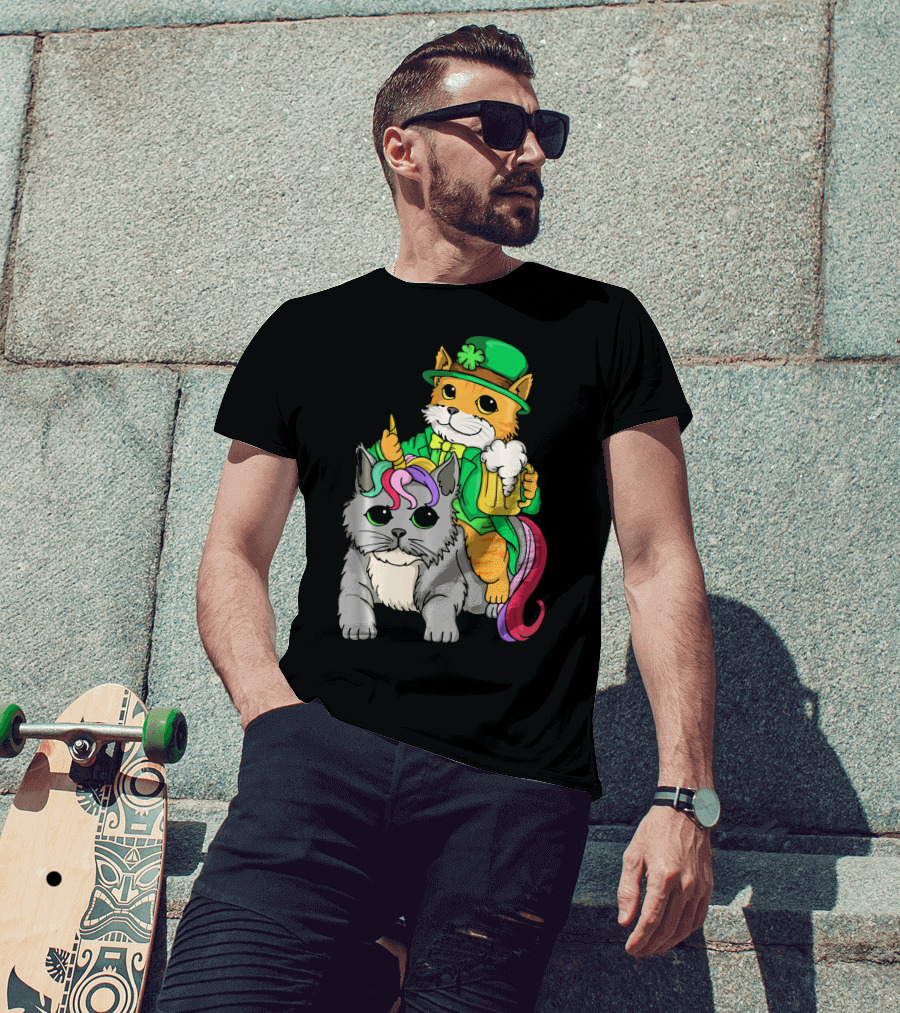 St Patricks Day Caticorn Cat Unicor Shamrock Beer Mug T-Shirt