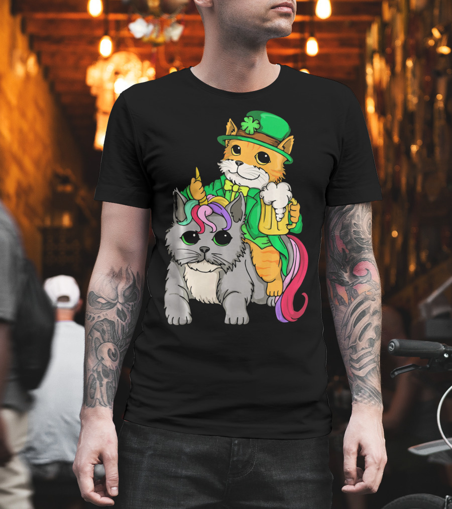 St Patricks Day Caticorn Cat Unicor Shamrock Beer Mug T-Shirt