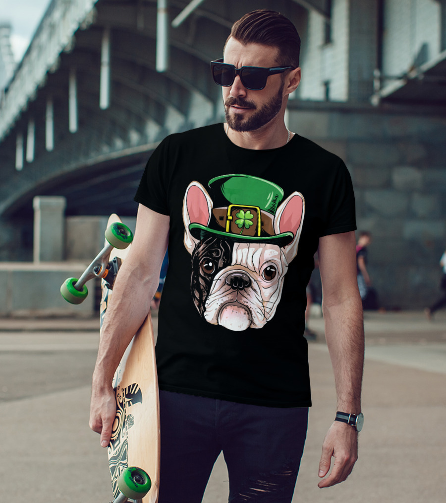 French Bulldog Leprechaun Hat St Pat Clover T-Shirt