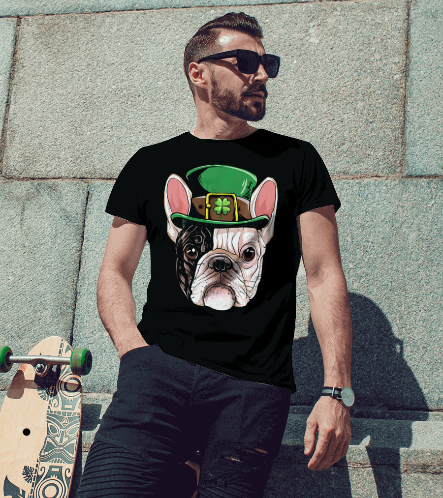 French Bulldog Leprechaun Hat St Pat Clover T-Shirt