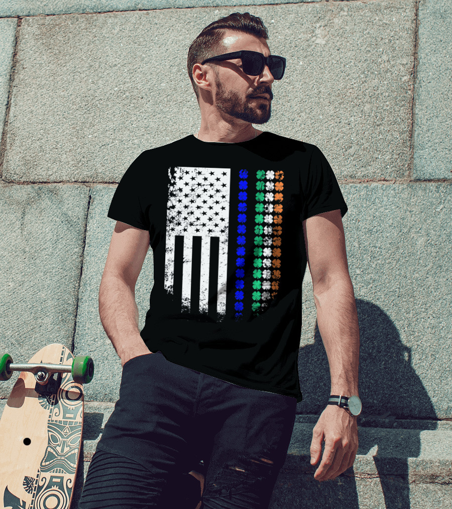 American Flag Irish Police Officer Shamrock Line T-Shirt