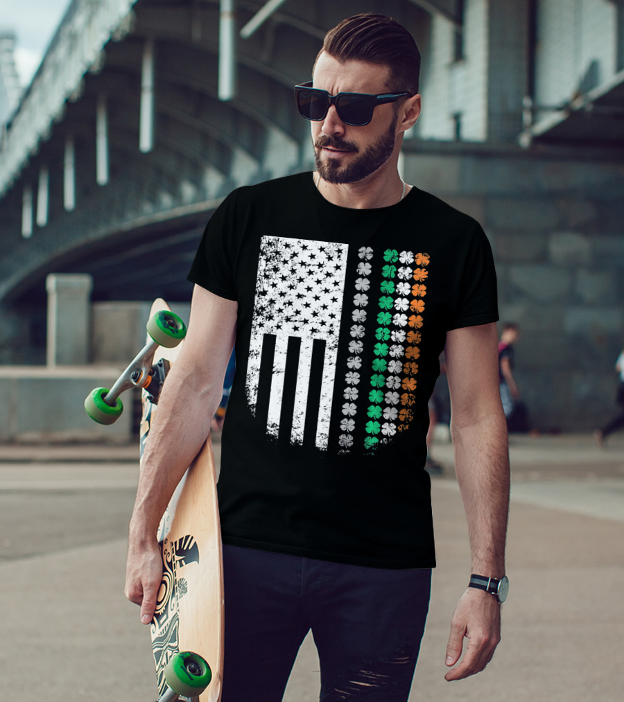 St Patricks Day Shamrock Flag Irish American T-Shirt