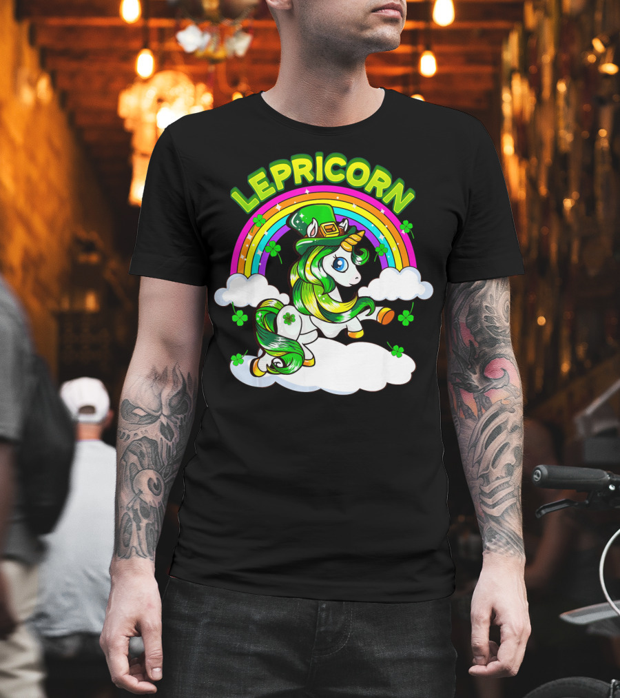 LEPRICORN St Patricks Day Girls Unicorn Iris Rainbow Clover T-Shirt