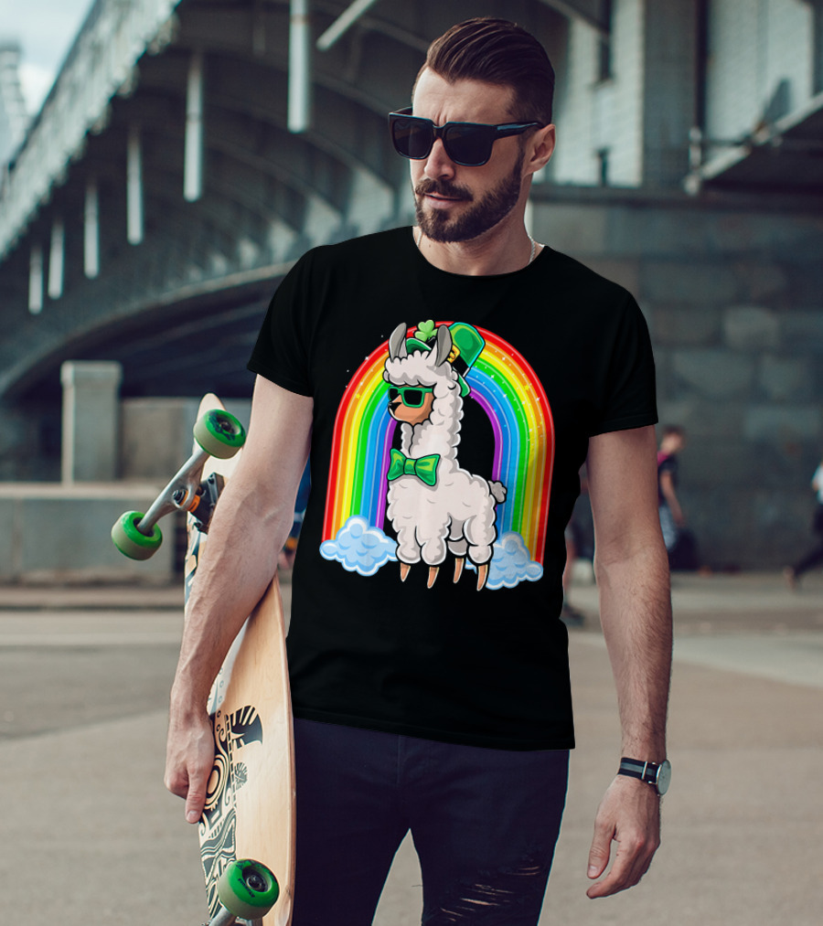 St. Patricks Day Llama Leprechaun Rainbow Shamrock T-Shirt