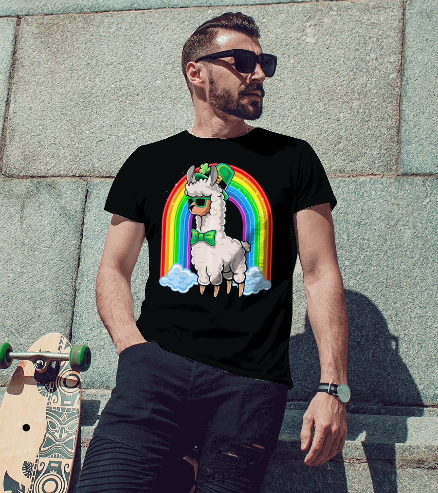 St. Patricks Day Llama Leprechaun Rainbow Shamrock T-Shirt