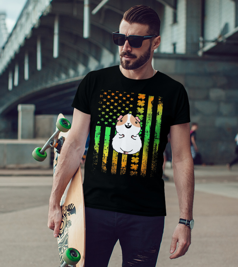 Guinea Pig American Flag Clover Theme Patriotic T-Shirt