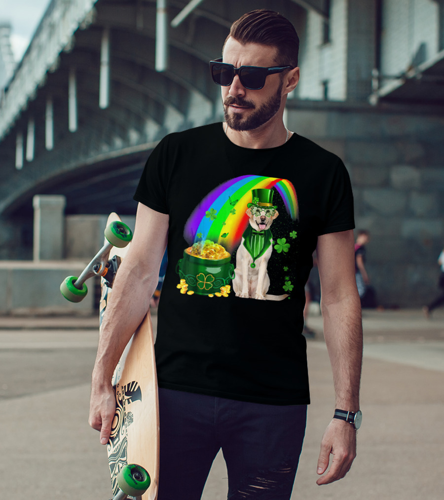 Labrador Dog Leprechaun With Rainbow Coins And Shamrock Saint Patrick's Day Irish Charm T-Shirt