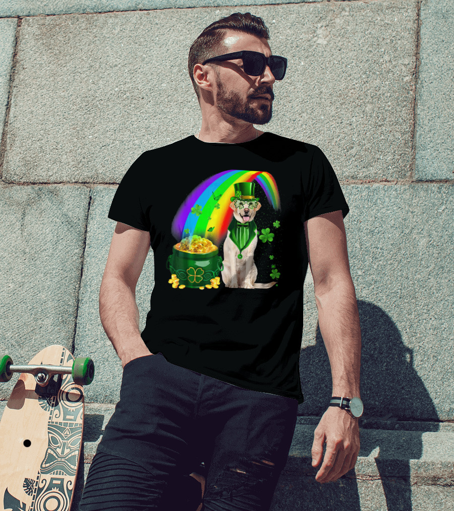 Labrador Dog Leprechaun With Rainbow Coins And Shamrock Saint Patrick's Day Irish Charm T-Shirt