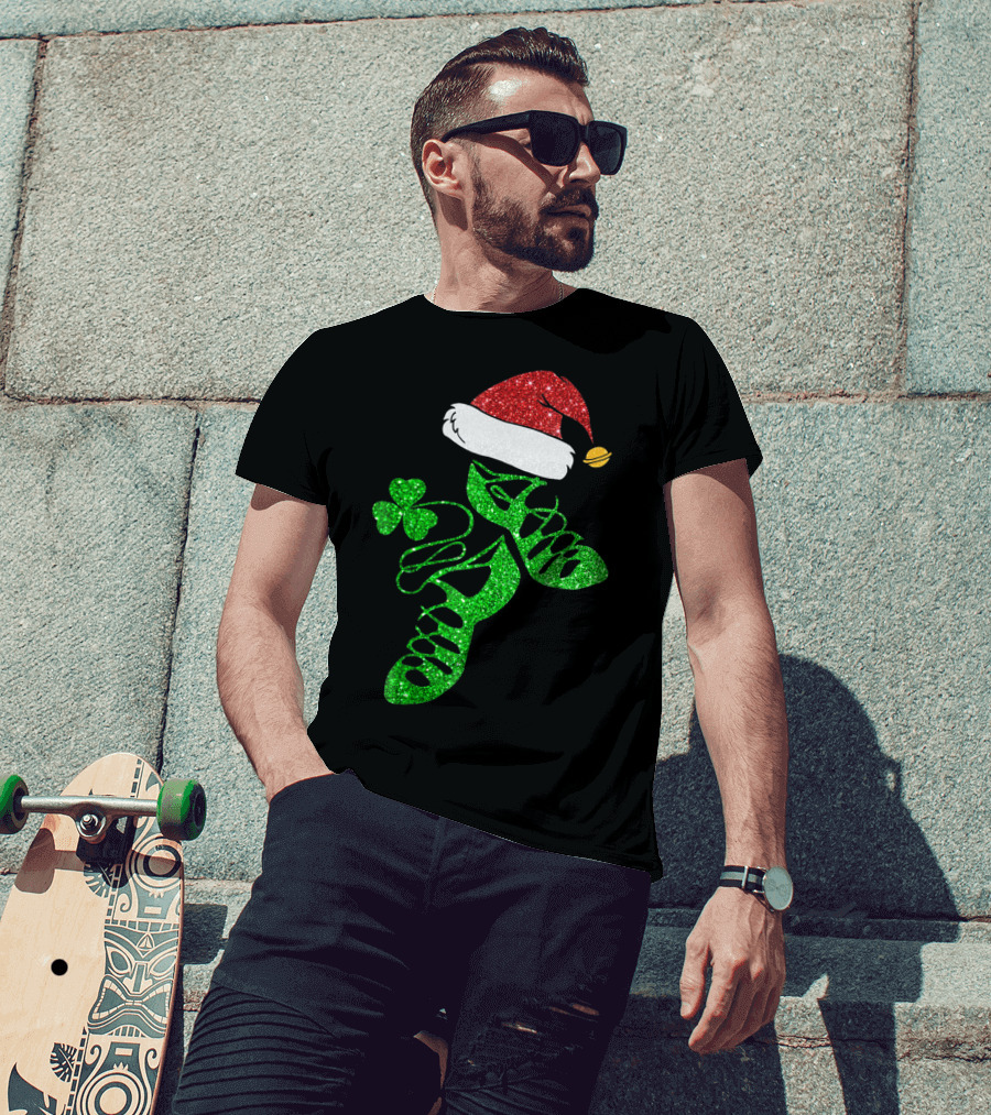 Santa Hat Irish Dance Shoes With Shamrock T-Shirt