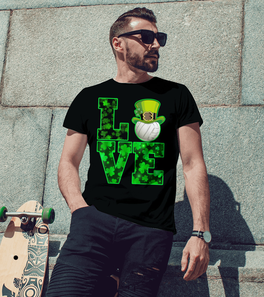 LOVE VOLLEYBALL Shamrock Leprechaun Hat T-Shirt